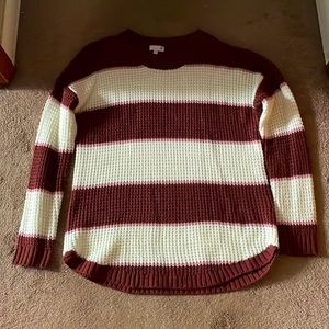 Burgundy, white, and pink SO sweater